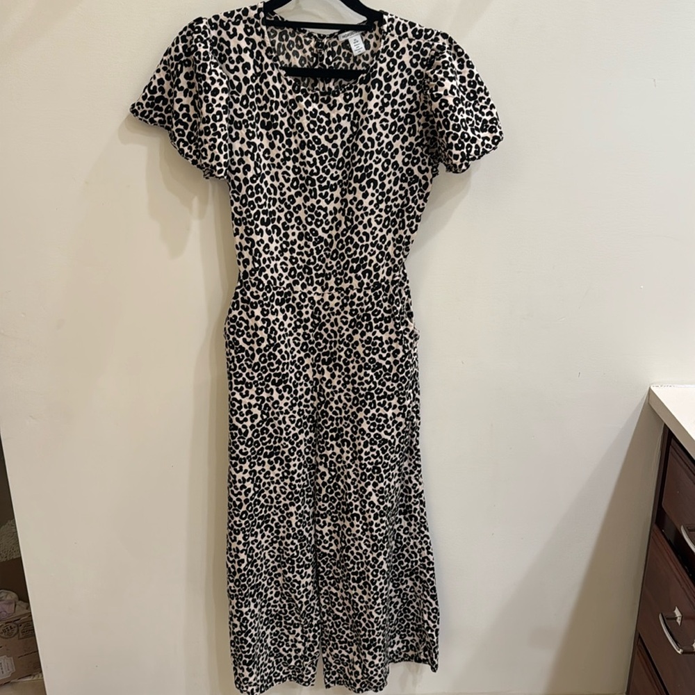 Nordstrom girls tie back leopard jumpsuit short sleeve 14/16 XL wide leg flowy